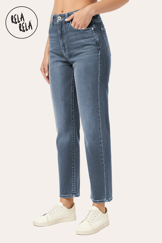 Petite Stretch Mom Jeans – Mid Rise in Denim Blue