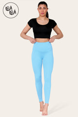 High Waisted Sculpt Shaping Leggings in Sky Blue front