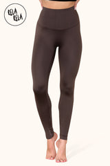 Front view of chocolate high waisted leggings with tummy control