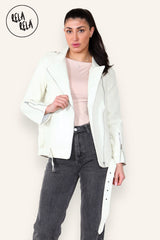 Graffiti Design Faux Leather Biker Jacket Zipper Outwear Coat front