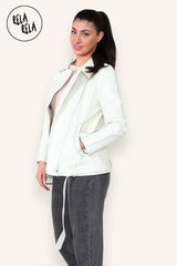 Graffiti Design Faux Leather Biker Jacket Zipper Outwear Coat side