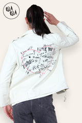 Graffiti Design Faux Leather Biker Jacket Zipper Outwear Coat back detail