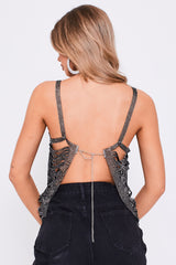 Strappy Rhinestone Chainmail Cropped Top in Black back
