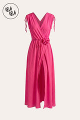 A professional Ghost Mannequin 3D shot of the Hot Pink Corsage Dress, presenting the garment in a hollow form to showcase the precise wrap-around construction.
