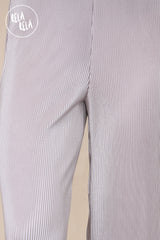 High Waisted Crinkle Plisse Flared Trousers in Grey details 2