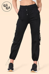 High waisted black cargo pants for women with pockets