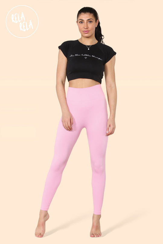 Ribbed Thick Waistband Leggings in Baby Pink