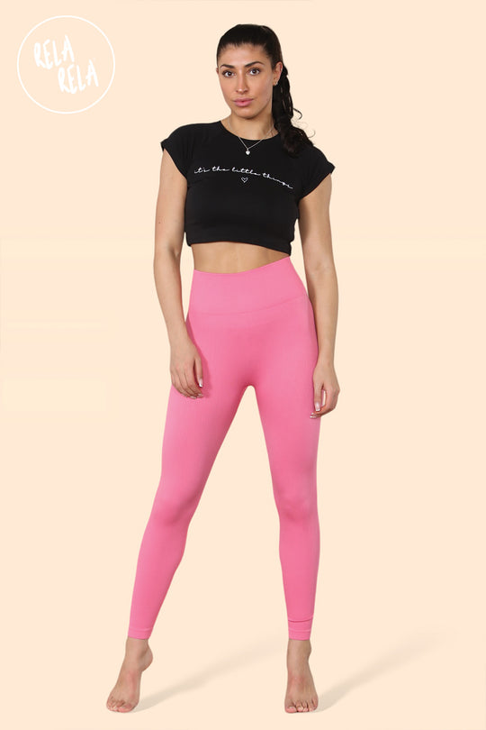 Ribbed Thick Waistband Leggings in Hot Pink