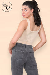 Back view of sculpting thong bodysuit in nude beige colour