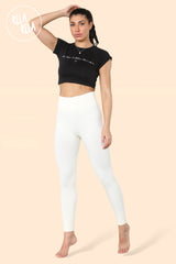 Ribbed Thick Waistband Leggings in Cream