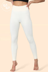 Ribbed Thick Waistband Leggings in Cream