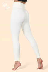 Ribbed Thick Waistband Leggings in Cream