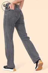 Classic High-Waist Rhinestone Detailed Straight Leg in Charcoal Gray back