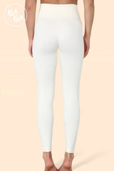 Ribbed Thick Waistband Leggings in Cream