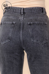 Classic High-Waist Rhinestone Detailed Straight Leg in Charcoal Gray detailed