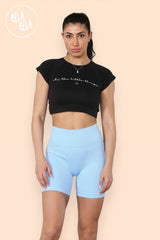 Thick Ribbed High Waisted Cycling Shorts Gym Shorts in Baby Blue front 2