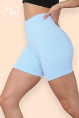 Thick Ribbed High Waisted Cycling Shorts Gym Shorts in Baby Blue side 2