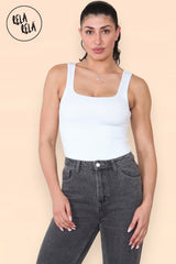 White shapewear bodysuit with square neck