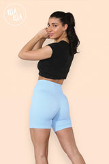 Thick Ribbed High Waisted Cycling Shorts Gym Shorts in Baby Blue front