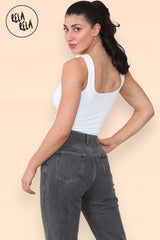 Back view of sculpting thong bodysuit in white