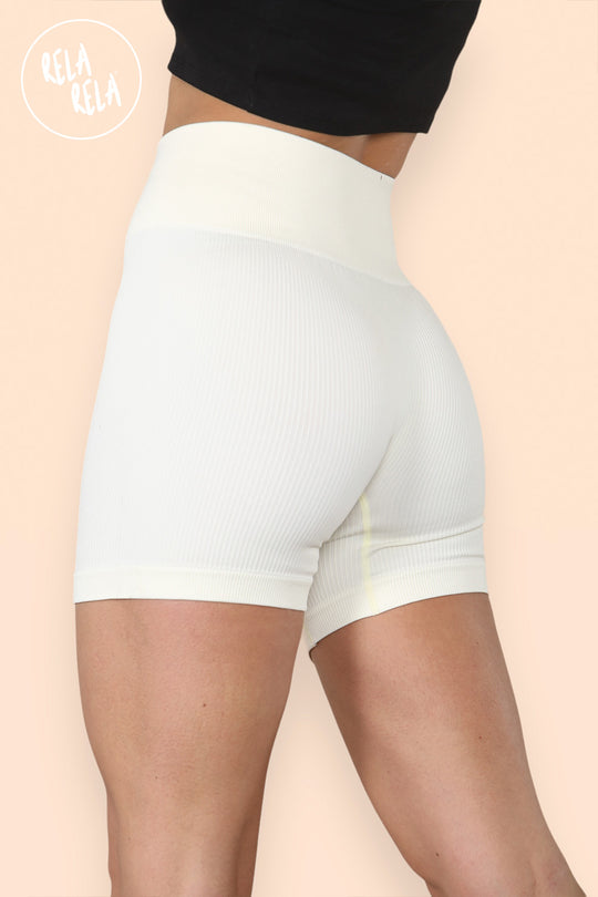 Thick Ribbed High Waisted Cycling Shorts Gym Shorts in Cream