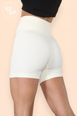 Thick Ribbed High Waisted Cycling Shorts Gym Shorts in Cream front