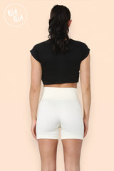 Thick Ribbed High Waisted Cycling Shorts Gym Shorts in Cream back