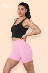 Thick Ribbed High Waisted Cycling Shorts Gym Shorts in Pink side