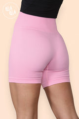 Thick Ribbed High Waisted Cycling Shorts Gym Shorts in Pink back