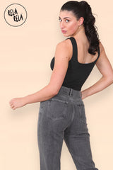 Back view of sculpting thong bodysuit in black