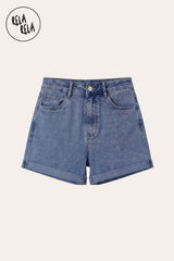 RELA RELA Light-Wash Tiered Ruffle Denim Skirt, High-Rise Mini Skirt with Raw Edge.