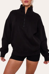 Premium Fleece Lined Half Zip Top & Shorts Co-Ord Tracksuit Set in Black