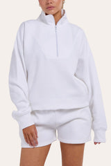 Premium Fleece Lined Half Zip Top & Shorts Co-Ord Tracksuit Set in White