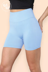Womens scrunch bum cycling shorts in baby blue