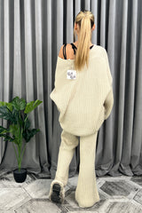 Oversized Slouchy Cardigan & Trousers Co-Ord in Beige back