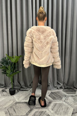 Luxury Faux Fur Long Sleeve Winter Coat in Beige