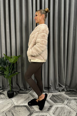Luxury Faux Fur Long Sleeve Winter Coat in Beige