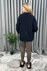 Oversized Slouchy Cropped Cardigan in Navy back