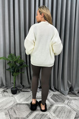 Oversized Slouchy Cropped Cardigan in Cream back