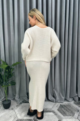 Cropped Batwing Jumper & Knitted Midi Skirt Set in Cream back