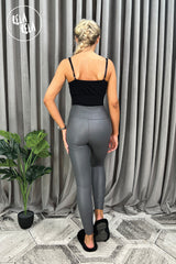 Essential Stretchy PU Leggings in Charcoal Grey back