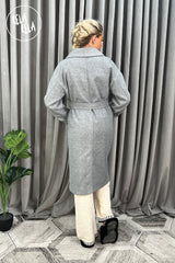 Double Breasted Belted Midi Coat in Charcoal back