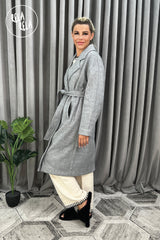 Double Breasted Belted Midi Coat in Charcoal side