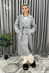 Double Breasted Belted Midi Coat in Charcoal front
