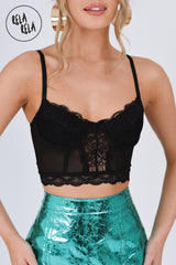 Lace Underwired Longline Bralette in Black