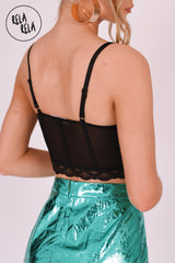 Lace Underwired Longline Bralette in Black back