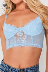Lace Underwired Longline Bralette in Powder Blue front