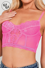 Lace Underwired Longline Bralette in Neon Pink