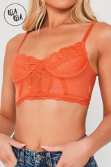 Lace Underwired Longline Bralette in Bright Orange