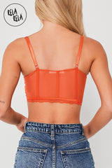 Lace Underwired Longline Bralette in Bright Orange back